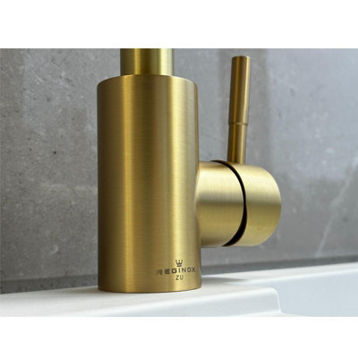 Reginox Salina BG Brushed Gold Single Lever Square Neck Kitchen Tap