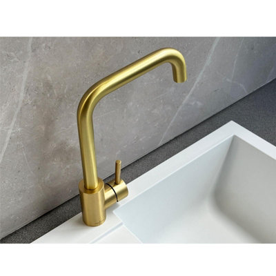 Reginox Salina BG Brushed Gold Single Lever Square Neck Kitchen Tap