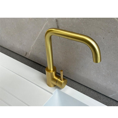 Reginox Salina BG Brushed Gold Single Lever Square Neck Kitchen Tap
