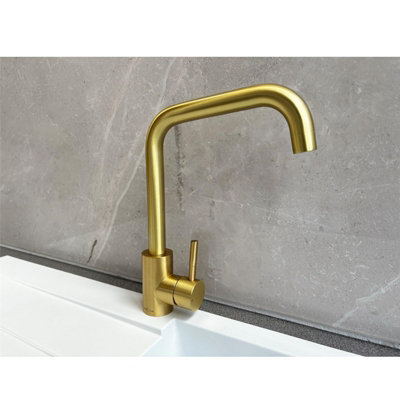 Reginox Salina BG Brushed Gold Single Lever Square Neck Kitchen Tap