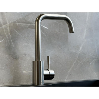 Reginox Salina BN Brushed Nickel Single Lever Square Neck Kitchen Mixer Tap
