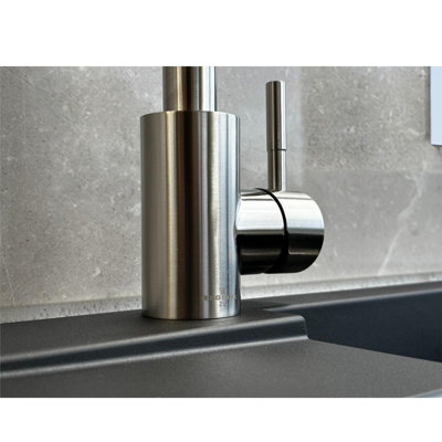 Reginox Salina BN Brushed Nickel Single Lever Square Neck Kitchen Mixer Tap