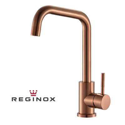 Reginox Salina Copper Effect Square Neck Kitchen Mixer Tap - Deck Mounted Stainless Steel