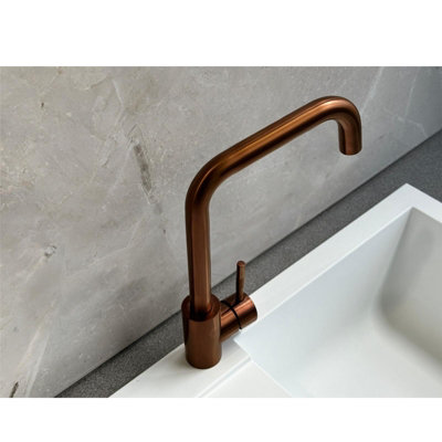 Reginox Salina Copper Effect Square Neck Kitchen Mixer Tap - Deck Mounted Stainless Steel