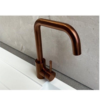 Reginox Salina Copper Effect Square Neck Kitchen Mixer Tap - Deck Mounted Stainless Steel