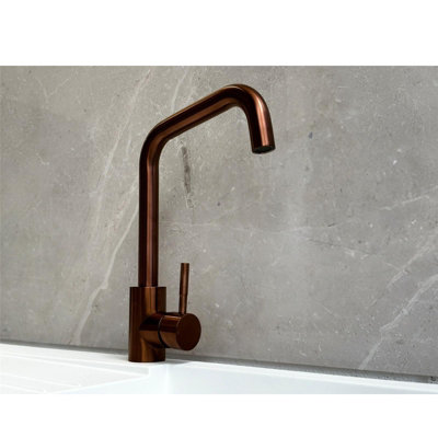 Reginox Salina Copper Effect Square Neck Kitchen Mixer Tap - Deck Mounted Stainless Steel