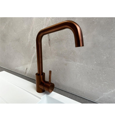 Reginox Salina Copper Effect Square Neck Kitchen Mixer Tap - Deck Mounted Stainless Steel