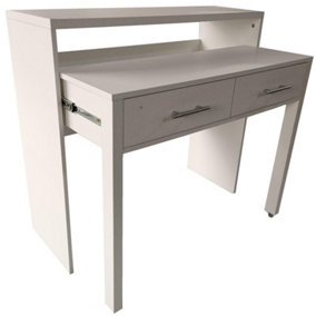 Regis White Extending Wood Computer Desk with Drawers Home Office Console Table