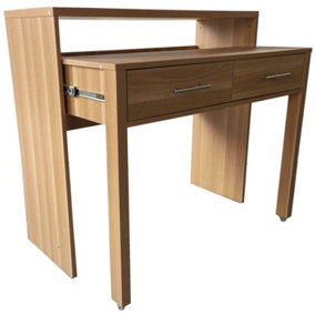Regis Wooden Oak Colour Extending Computer Desk with Drawers Home Office Console Table