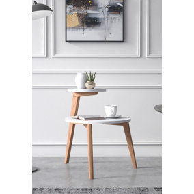 Rego Round Side Table Flower Stand Coffee Table, 50 x 62 cm 2 Tier End Table Bedside Table, White