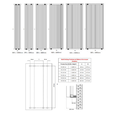 Reina Albano Aluminium Vertical Radiator - 1800 x 190mm - Anthracite
