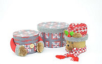 Reindeer Christmas Novelty Stacking 3 Pcs Set Xmas Decorations Gifts Present Round Shape Boxes for Chocolates Candy, Cardb