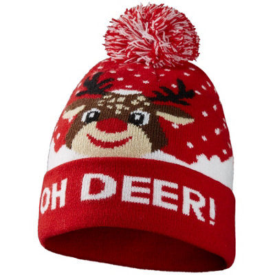 Reindeer Hat with Writing - One size fits all - red