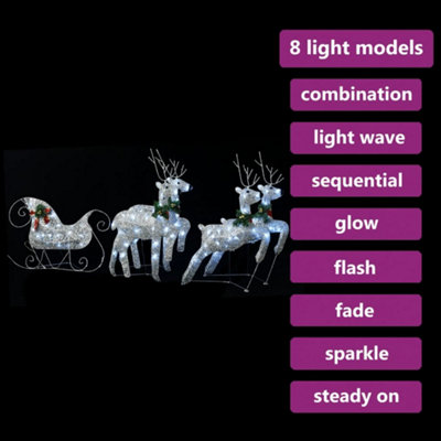 Reindeer & Sleigh Christmas Decoration 100 LEDs Outdoor Silver - 3