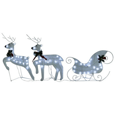 Reindeer & Sleigh Christmas Decoration 60 LEDs Outdoor White