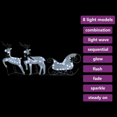 Reindeer & Sleigh Christmas Decoration 60 LEDs Outdoor White - 9