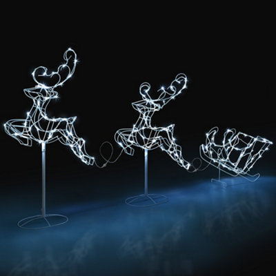 Reindeer Sleigh Light Outdoor Christmas Decoration 3D LED Xmas Silhouette 3m