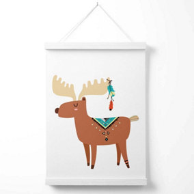 Reindeer Tribal Animal Poster with Hanger / 33cm / White