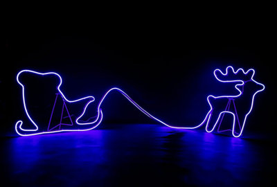 Reindeer with Sleigh Neon Effect Rope Light Silhouette Double Side 90 Blue LEDs