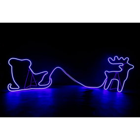 Reindeer with Sleigh Neon Effect Rope Light Silhouette Double Side 90 Blue LEDs