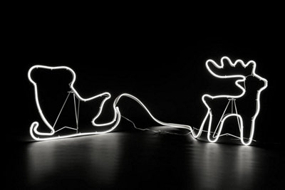 Reindeer with Sleigh Neon Effect Rope Light Silhouette Double Side 90 Cool White LEDs