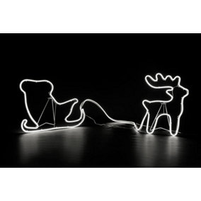 Reindeer with Sleigh Neon Effect Rope Light Silhouette Double Side 90 Cool White LEDs