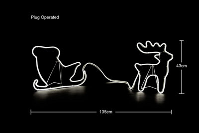 Reindeer with Sleigh Neon Effect Rope Light Silhouette Double Side 90 Cool White LEDs