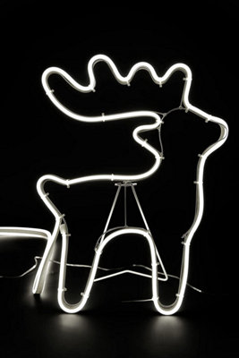 Reindeer with Sleigh Neon Effect Rope Light Silhouette Double Side 90 Cool White LEDs