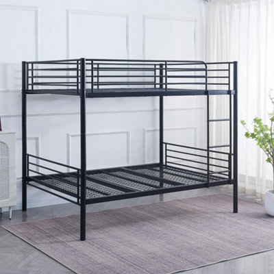 REINFORCED BEDS Anmer Quad Bunk Bed, Double (4ft6x6ft3), Black, Reinforced Welded Mesh Base, Reversible Ladder, Metal Bunk Bed