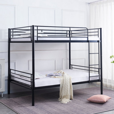 REINFORCED BEDS Anmer Quad Bunk Bed, Double (4ft6x6ft3), Black, Reinforced Welded Mesh Base, Reversible Ladder, Metal Bunk Bed