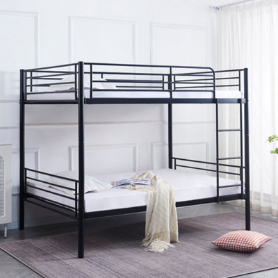 REINFORCED BEDS Anmer Quad Bunk Bed Small Double 4ftx6ft3 Black Reinforced Mesh Base Reversible Ladder Metal