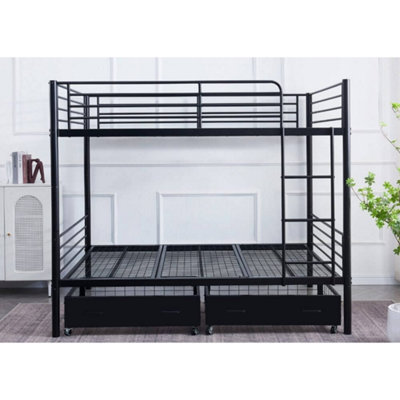 REINFORCED BEDS Anmer Quad Bunk Bed, Small Double (4ftx6ft3), Black, Reinforced Mesh Base, Reversible Ladder, Metal Bunk Bed