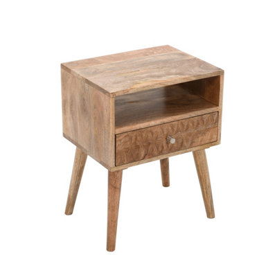 Rejoya Light Mango Wood Bedside Table with 1 Drawer & Open Slot