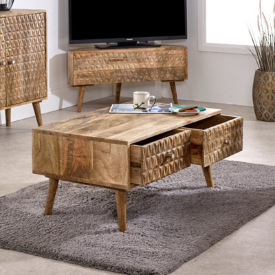 Rejoya Light Mango Wood Coffee Table with 2 Drawers