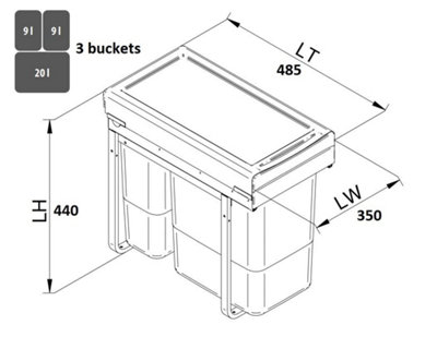 REJS recycle bin, pull out waste bin - W: 400mm (JC601), without front fixing brackets