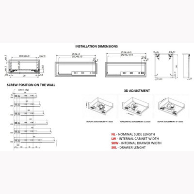 REJS  Undermount Comfort Slide drawer runners soft close - 3D slide - up to 19mm board - 250 full extension