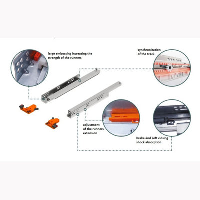 REJS Undermount Comfort Slide drawer runners soft close - 3D slide - up to 19mm board - 350 full extension