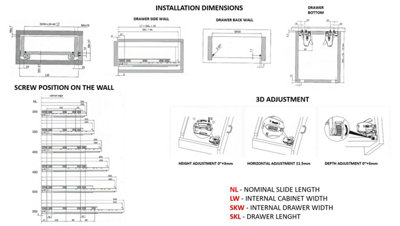 REJS Undermount drawer runners 3D Push open - L450 - up to 19mm board