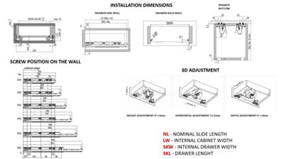 REJS Undermount drawer runners 3D Soft Close - L400 - up to 19mm board