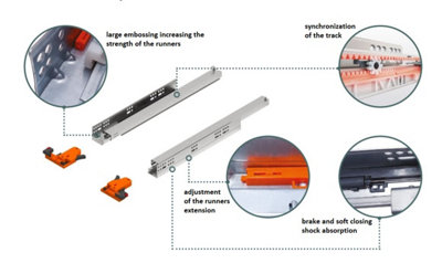 REJS Undermount drawer runners 3D Soft Close - L400 - up to 19mm board