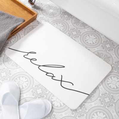 Relax Scribble White Stone Non Slip Bath Mat