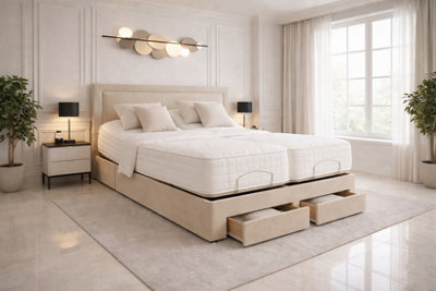 Relief Rise Electric Adjustable Bed Set with Storage Drawers, Beige