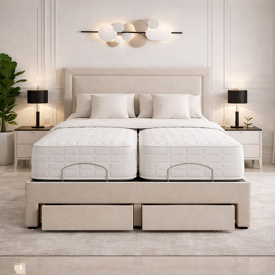 Relief Rise Electric Adjustable Bed Set with Storage Drawers, Beige