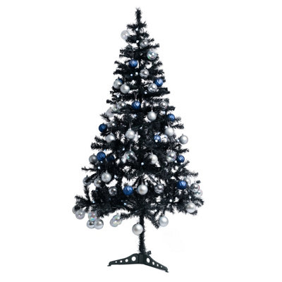 Relsy 6ft Black Christmas Tree, Artificial 3Piece Xmas Tree With Stand DIY at B&Q
