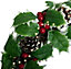 Relsy Luxury 40cm Christmas Wreath With Holly Berries & Leaves, Acorns and Pre-Lit Warm LEDs