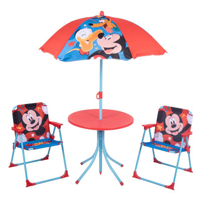 Relsy Red Mickey Mouse Kid's Patio Set 4-Piece Set - Table, 2x Chairs, Parasol