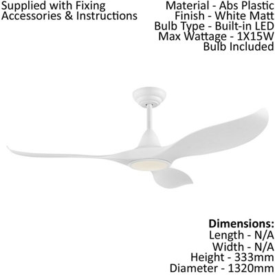 Remote Control Ceiling Fan with Built-in LED Light in Matt White Finish