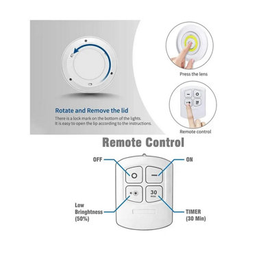 Remote Control LED Push Lights 3 White Dimmable Wireless Spot Lights With Timer