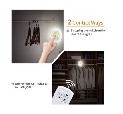 Remote Control LED Push Lights 3 White Dimmable Wireless Spot Lights With Timer