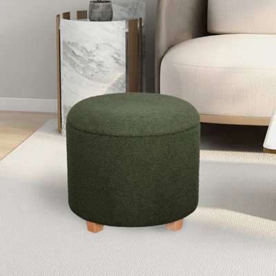 Removeable Lid Boucle Teddy Box Upholstered Pouffe Storage Bench Stool Sage